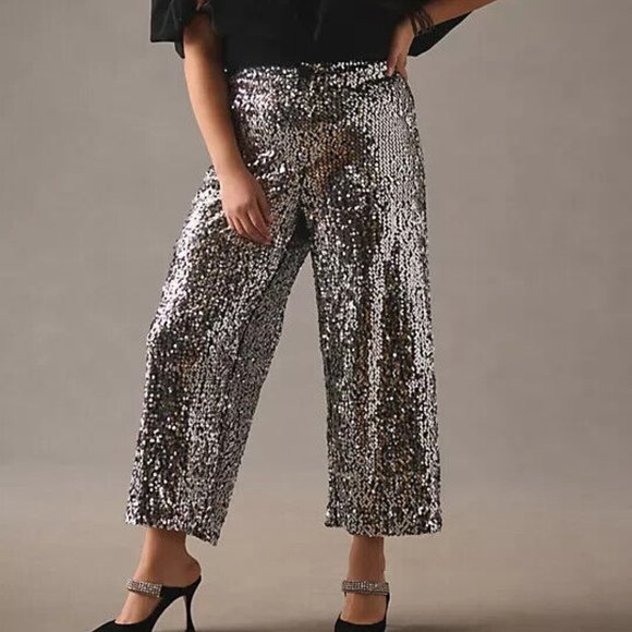 Anthropologie Pants - Anthropologie Silver Sequin Wide-Leg Pants
